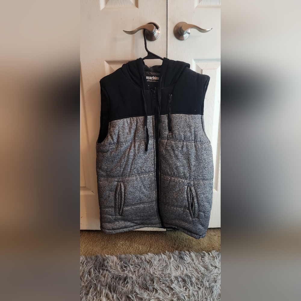 Black and Gray Hooded Vest